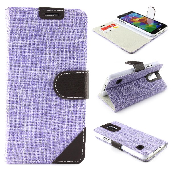 Urcover® Samsung Galaxy S5 Stoff Wallet Tasche Magnetverschluss & Standfunktion