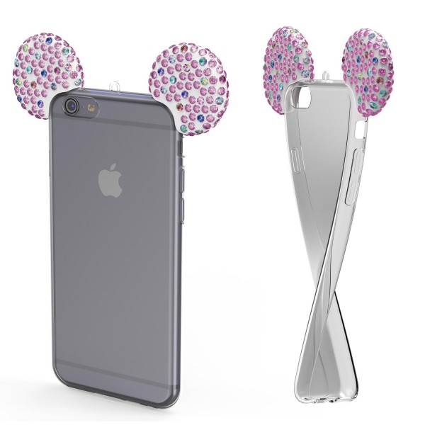 Apple iPhone 6 Plus 6s Plus TPU Maus Ohren Bling Ear Schutz Hülle Cover Glitzer