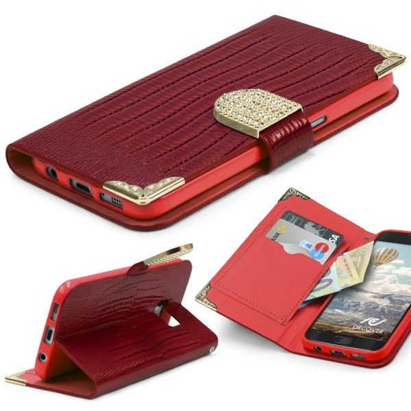 Urcover® Samsung Galaxy S7 Hülle Kartenfächer Flip Case Cover Wallet Crocodile