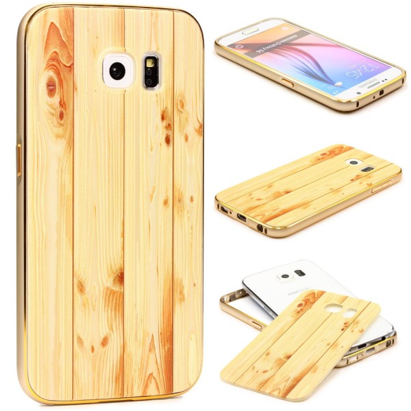 Urcover® Samsung Galaxy S6 Schutz Hülle Metall Bumper Holz Optik Case Cover Etui