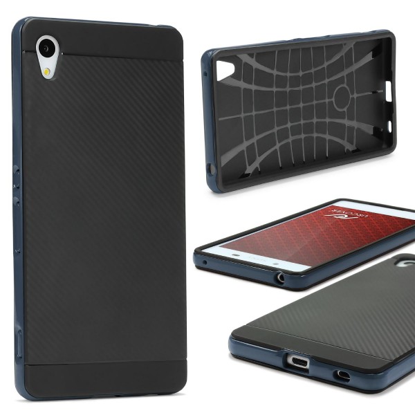 Sony Xperia Z4 Back Case Carbon Style Cover Dual Layer Schutzhülle TPU Schale