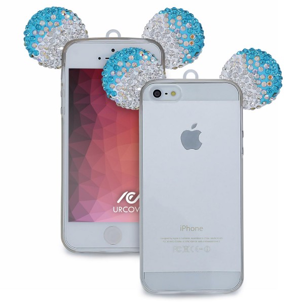 Apple iPhone 5 / 5s / SE (1. Gen. 2016) TPU Maus Ohren Bling Ear Schutz Hülle Cover Glitzer
