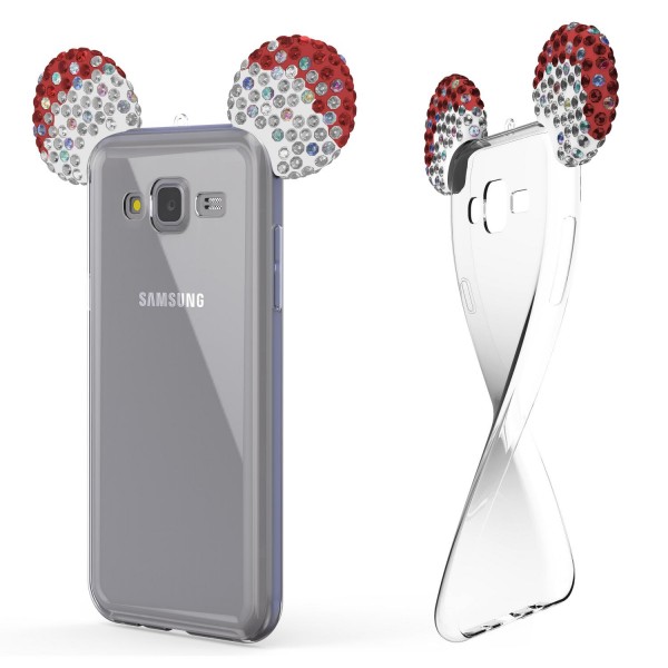 Samsung Galaxy J7 (2015) Maus Strass Ohren Bling Ear Schutz Hülle Glitzer Cover