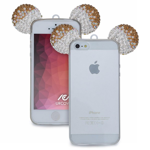 Apple iPhone 5 / 5s / SE (1. Gen. 2016) TPU Maus Ohren Bling Ear Schutz Hülle Cover Glitzer