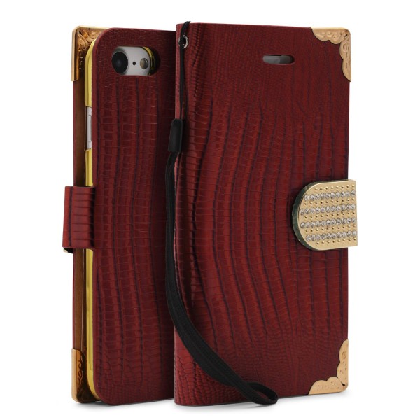 Urcover® Apple iPhone 7 Hülle Kartenfächer Flip Case Cover Wallet Crocodile Etui