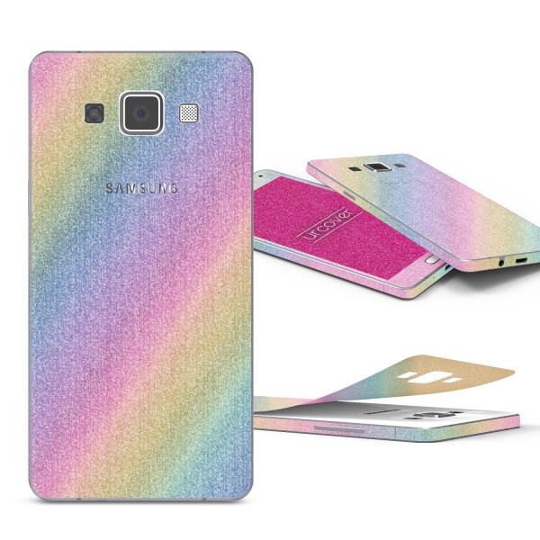 Samsung Galaxy A5 (2015) Glitzer Folie Aufkleben Regenbogen Farbig Diamond Bling