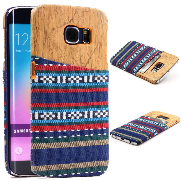 Urcover® Samsung Galaxy S6 Edge Schutzhülle Kunststoff Backcase Holz Stoff Optik