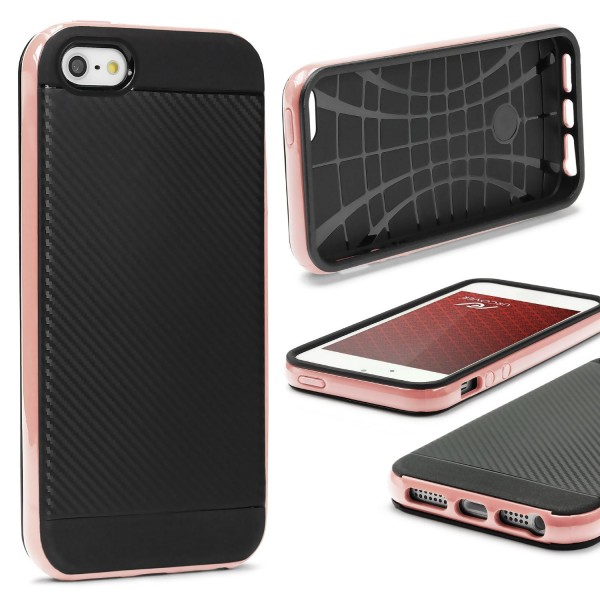 Apple iPhone 5 / 5s / SE (1. Gen. 2016) Case Carbon Style Schutzhülle Cover Dual Layer TPU PC