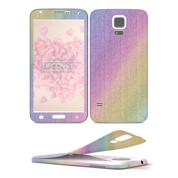 Samsung Galaxy S5 Mini Glitzer Folie Aufkleben Regenbogen Farbig Diamond Bling