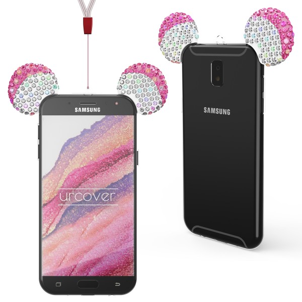 Urcover Samsung Galaxy J3 (2017 Europa) TPU Maus Ohren Bling Ear Edition Schutz Hülle Cover Glitzer
