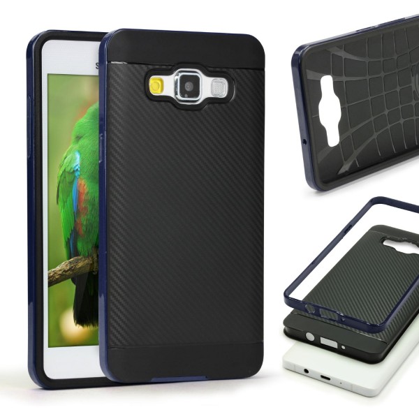 Samsung Galaxy A7 (2015) Case Carbon Style Cover Dual Layer Schutz Hülle TPU