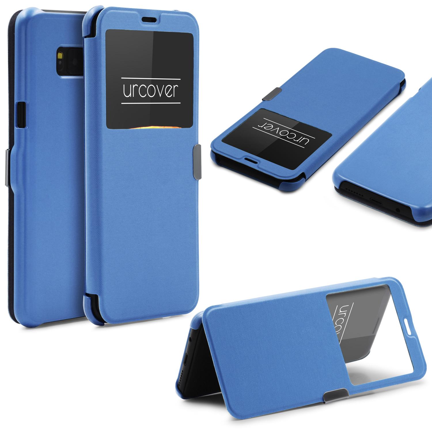 Jonwelsy Hülle für Samsung Galaxy S8 Plus Blau Magnetische Adsorption Metall Stoßstange Flip Cover mit 360 Grad Schutz Doppelte Seiten Transparent Gehärtetes Glas Handyhülle für Samsung S8+