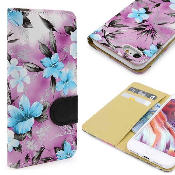 Urcover® Apple iPhone 7 Schutz Hülle Blumenmuster Kartenfächer Ständer Tasche