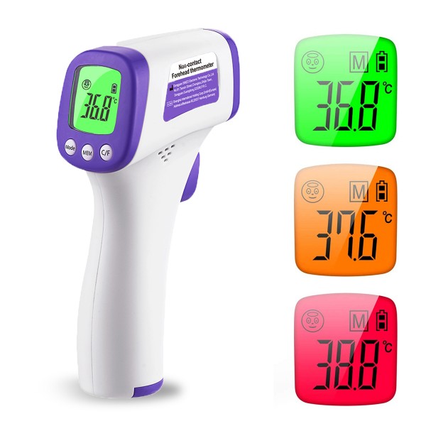 Urhome Fieberthermometer mit LCD Display für sofortige kontaktlose Messung - Infrarot Thermometer mit Fieberalarm & Speicherfunktion, Stirnthermometer