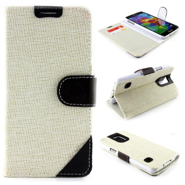 Urcover® Samsung Galaxy S5 Stoff Wallet Tasche Magnetverschluss & Standfunktion