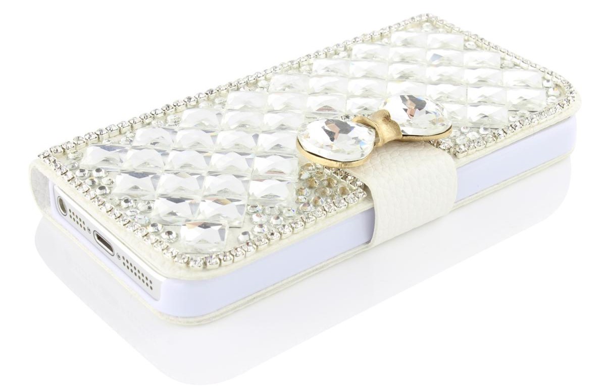 Urcover weißes Bling Wallet Case Diamanten