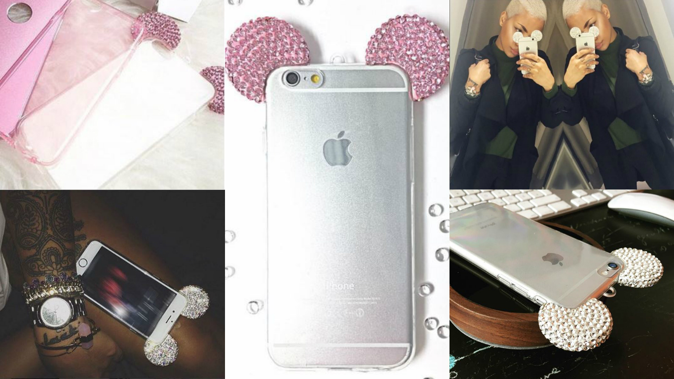 Collage Instagram Follower @fatougrace ; @esrabeautx ; @urcover_official Mouse Bling Ear Case Silver Pink